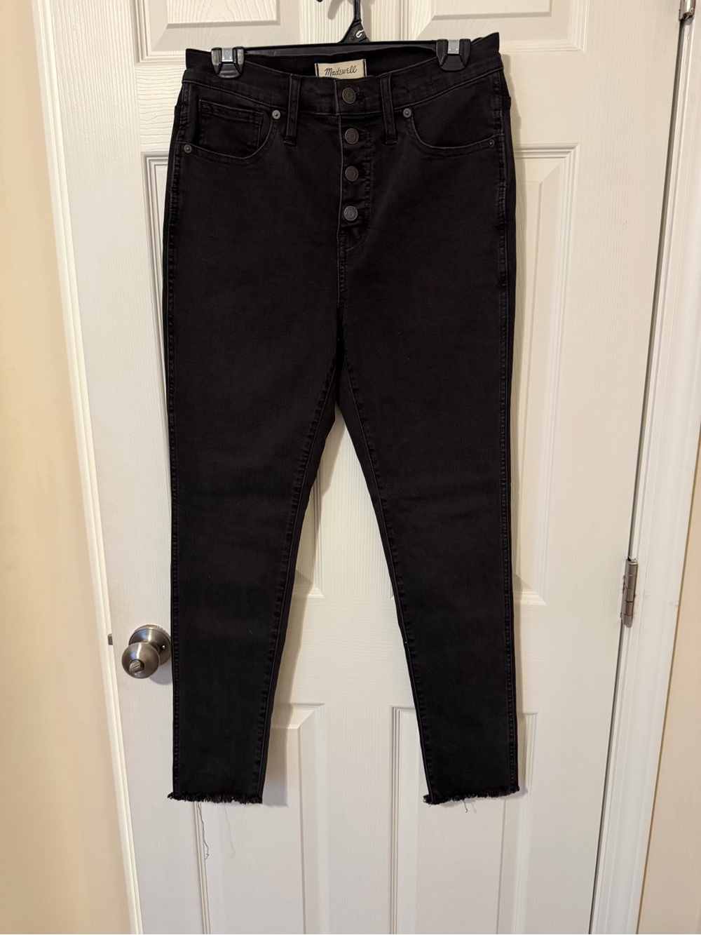 Madewell Black High-Rise Button-Fly Skinny Jeans with Raw Hem